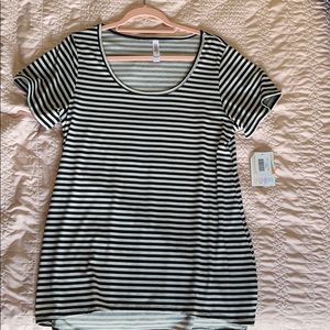 Lularoe Black & White Striped Classic Tee L